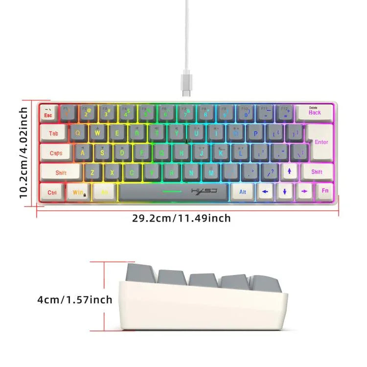 Teclado de Membrana com Retroiluminação RGB e Combinação de Cores HXSJ V400 Com Fios 63 Teclas, Comprimento do Cabo: 1,7m, V400 Bege + Cinzento, V400 Cinzento + Bege, V400 Bege + Cinzento + Laranja, V400 Cinzento + Bege + Laranja