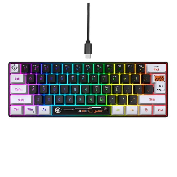 Teclado de Membrana com Retroiluminação RGB HXSJ V700WB Com Fios 61 Teclas, Comprimento do Cabo: 1,7m, V700WB