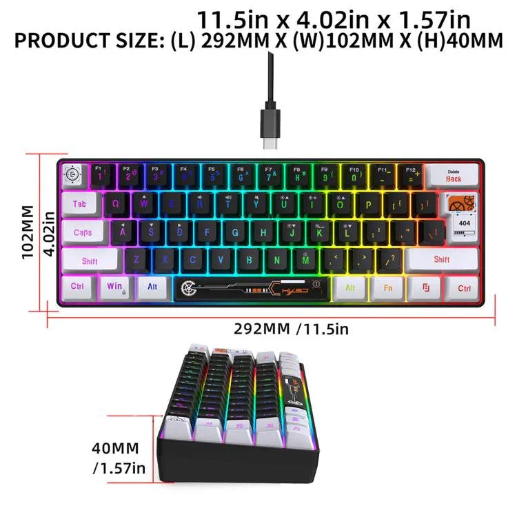 Teclado de Membrana com Retroiluminação RGB HXSJ V700WB Com Fios 61 Teclas, Comprimento do Cabo: 1,7m, V700WB