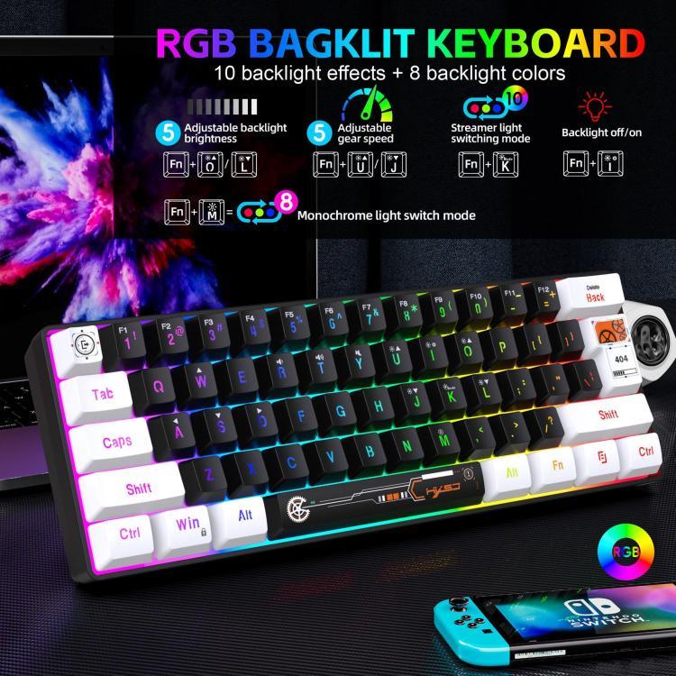 Teclado de Membrana com Retroiluminação RGB HXSJ V700WB Com Fios 61 Teclas, Comprimento do Cabo: 1,7m, V700WB