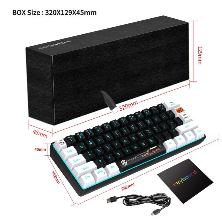 Teclado de Membrana com Retroiluminação RGB HXSJ V700WB Com Fios 61 Teclas, Comprimento do Cabo: 1,7m, V700WB