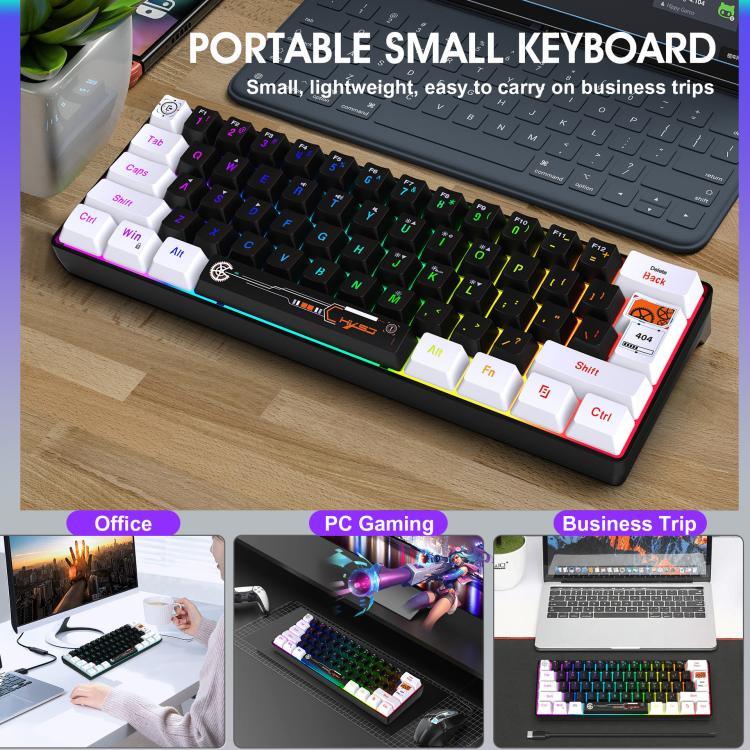 Teclado de Membrana com Retroiluminação RGB HXSJ V700WB Com Fios 61 Teclas, Comprimento do Cabo: 1,7m, V700WB