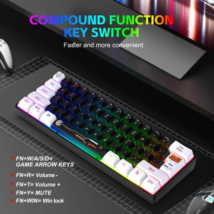 Teclado de Membrana com Retroiluminação RGB HXSJ V700WB Com Fios 61 Teclas, Comprimento do Cabo: 1,7m, V700WB