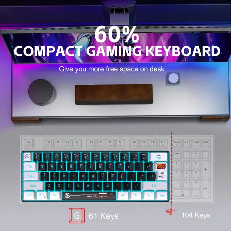 Teclado de Membrana com Retroiluminação RGB HXSJ V700WB Com Fios 61 Teclas, Comprimento do Cabo: 1,7m, V700WB