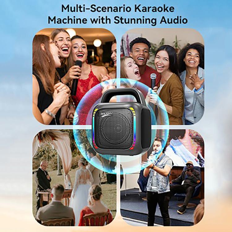 Coluna Bluetooth Portátil RGB MS6K para Karaoke Exterior Subwoofer, Sem Microfone, Microfone Duplo