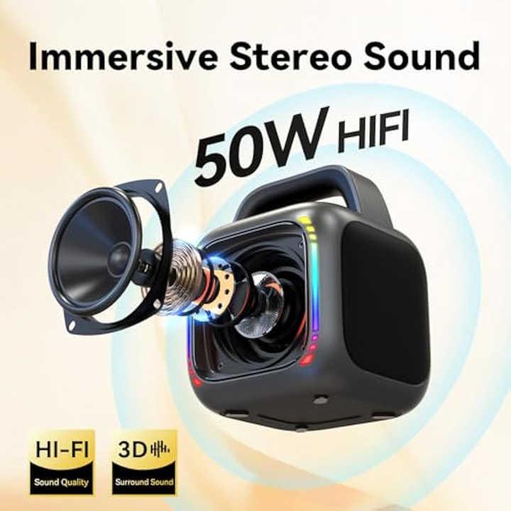 Coluna Bluetooth Portátil RGB MS6K para Karaoke Exterior Subwoofer, Sem Microfone, Microfone Duplo