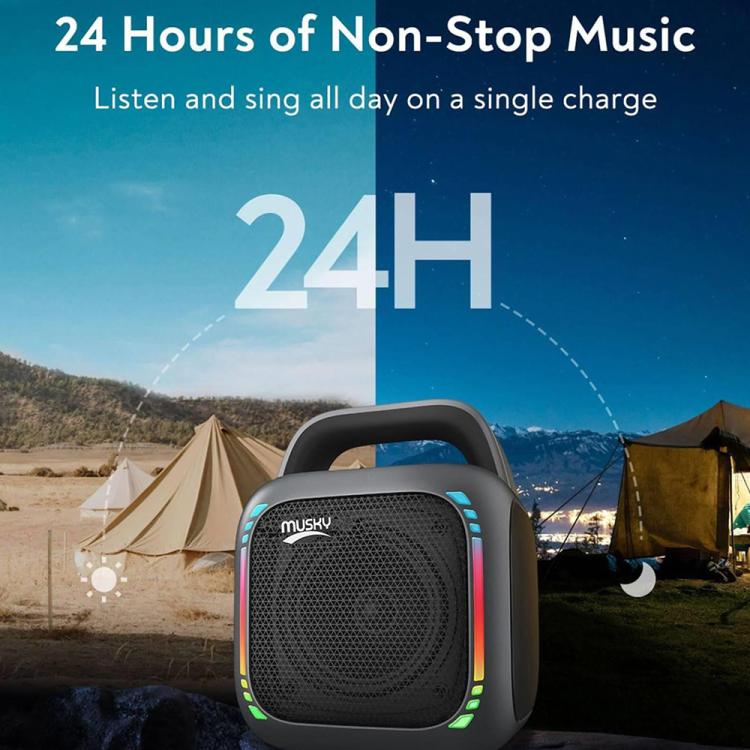 Coluna Bluetooth Portátil RGB MS6K para Karaoke Exterior Subwoofer, Sem Microfone, Microfone Duplo