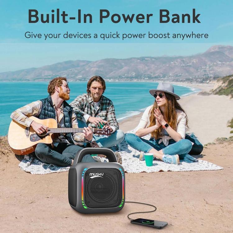 Coluna Bluetooth Portátil RGB MS6K para Karaoke Exterior Subwoofer, Sem Microfone, Microfone Duplo