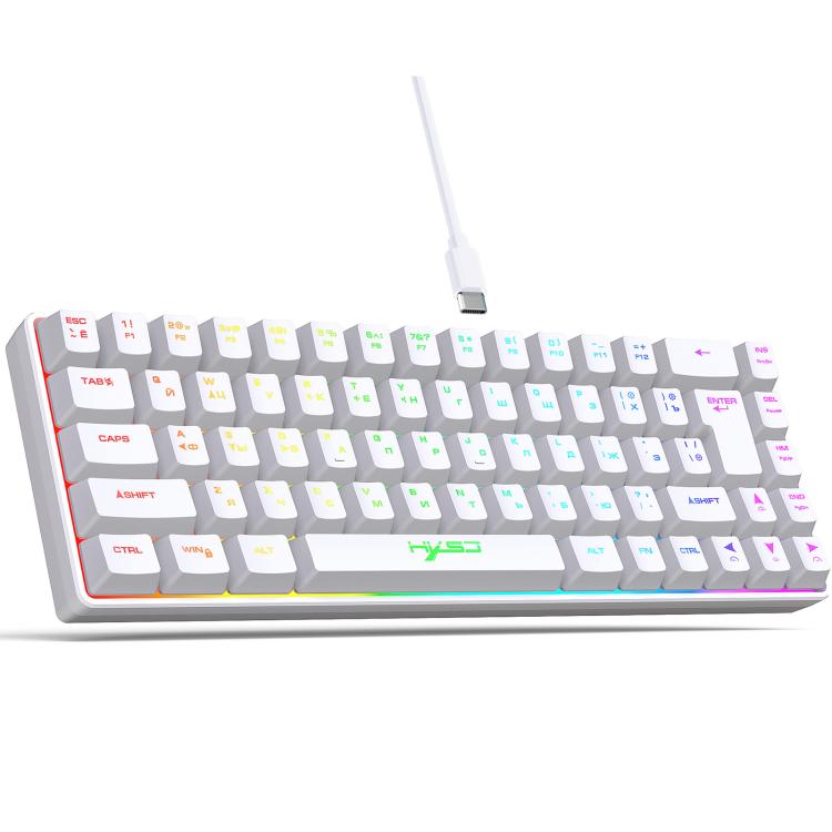 Teclado Mecânico com Retroiluminação RGB Versão Russa HXSJ V200 Com Fios 68 Teclas, Comprimento do Cabo: 1,7m, V200 Versão Russa Branco
