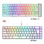 Teclado Mecânico com Retroiluminação RGB Versão Russa HXSJ V200 Com Fios 68 Teclas, Comprimento do Cabo: 1,7m, V200 Versão Russa Branco