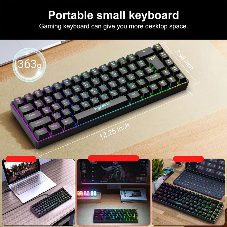 Teclado Mecânico com Retroiluminação RGB Versão Russa HXSJ V200 Com Fios 68 Teclas, Comprimento do Cabo: 1,7m, V200 Versão Russa Branco