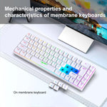 Teclado Mecânico com Retroiluminação RGB Versão Russa HXSJ V200 Com Fios 68 Teclas, Comprimento do Cabo: 1,7m, V200 Versão Russa Branco