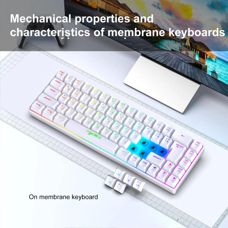 Teclado Mecânico com Retroiluminação RGB Versão Russa HXSJ V200 Com Fios 68 Teclas, Comprimento do Cabo: 1,7m, V200 Versão Russa Branco