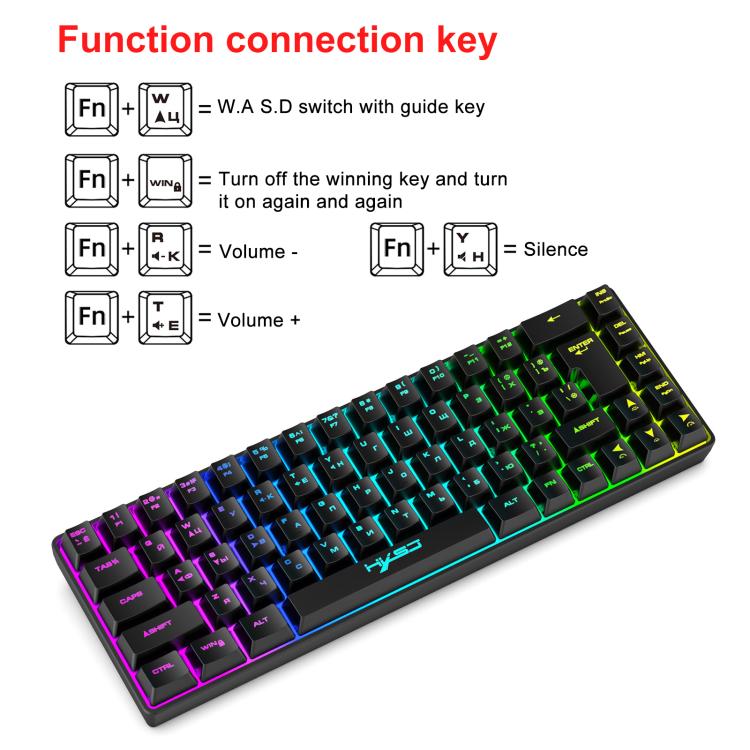 Teclado Mecânico com Retroiluminação RGB Versão Russa HXSJ V200 Com Fios 68 Teclas, Comprimento do Cabo: 1,7m, V200 Versão Russa Branco