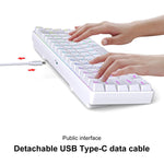 Teclado Mecânico com Retroiluminação RGB Versão Russa HXSJ V200 Com Fios 68 Teclas, Comprimento do Cabo: 1,7m, V200 Versão Russa Branco