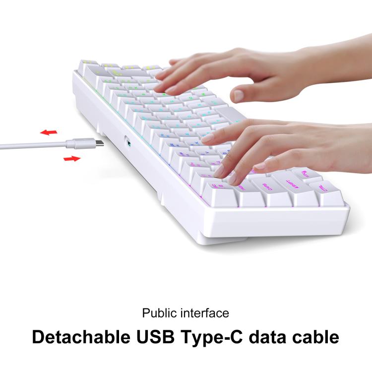 Teclado Mecânico com Retroiluminação RGB Versão Russa HXSJ V200 Com Fios 68 Teclas, Comprimento do Cabo: 1,7m, V200 Versão Russa Branco