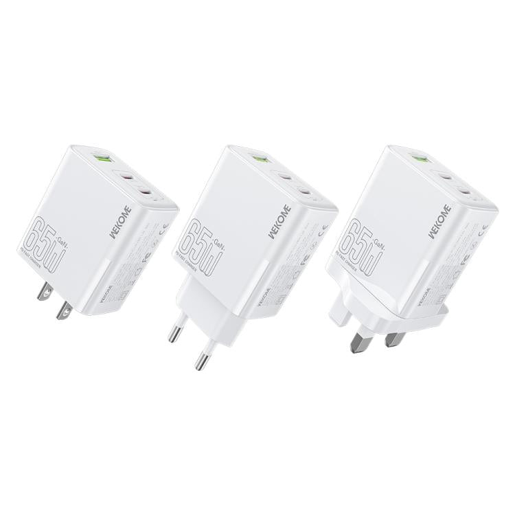 Carregador Rápido WK WP-U66 Kinkong 65W Dual USB-C / Type-C + USB GaN, Ficha UK, Ficha EUA, Ficha UE
