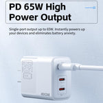 Carregador Rápido WK WP-U66 Kinkong 65W Dual USB-C / Type-C + USB GaN, Ficha UK, Ficha EUA, Ficha UE