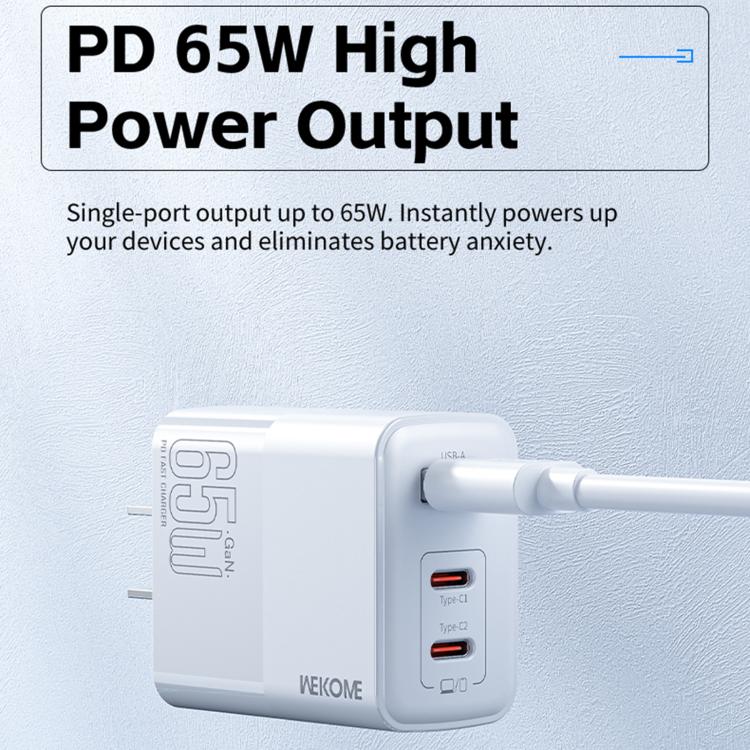 Carregador Rápido WK WP-U66 Kinkong 65W Dual USB-C / Type-C + USB GaN, Ficha UK, Ficha EUA, Ficha UE