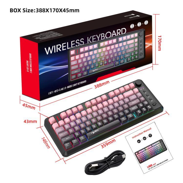 Teclado Fino com Luz RGB e Três Modos Sem Fios HXSJ L400 81 Teclas