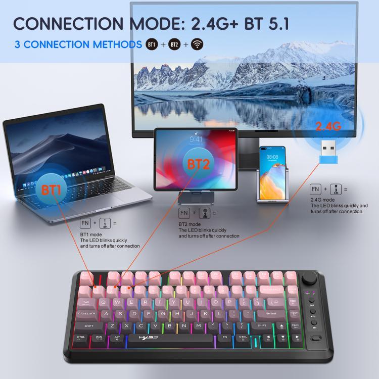 Teclado Fino com Luz RGB e Três Modos Sem Fios HXSJ L400 81 Teclas