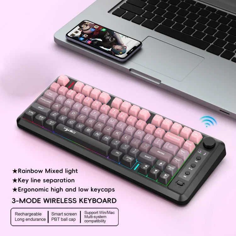 Teclado Fino com Luz RGB e Três Modos Sem Fios HXSJ L400 81 Teclas