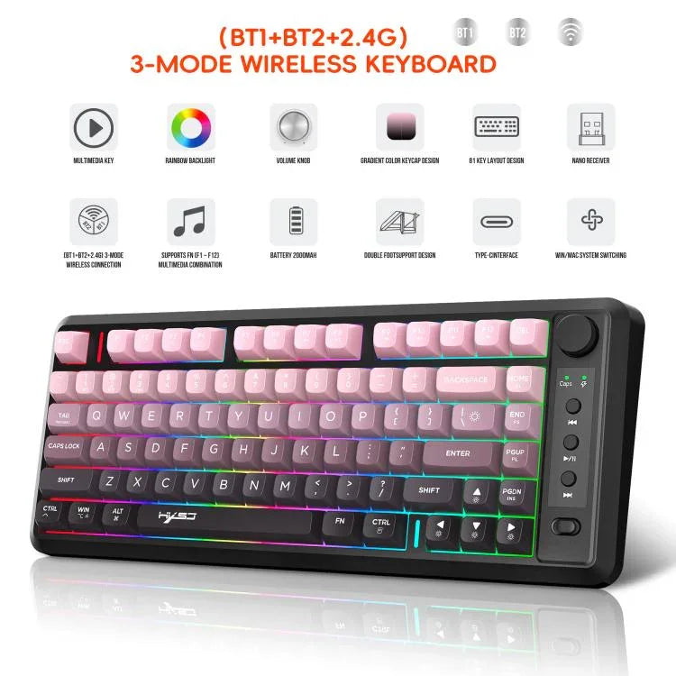Teclado Fino com Luz RGB e Três Modos Sem Fios HXSJ L400 81 Teclas
