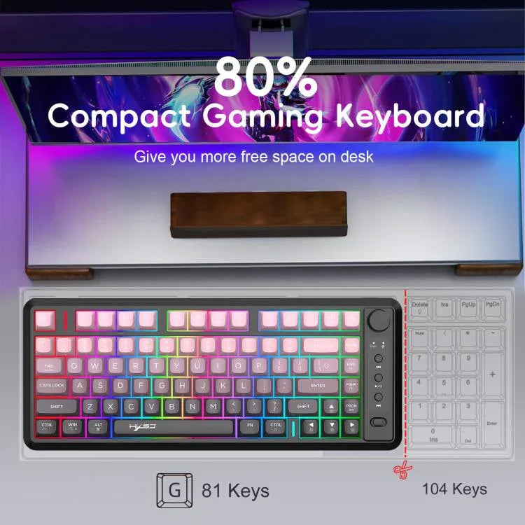 Teclado Fino com Luz RGB e Três Modos Sem Fios HXSJ L400 81 Teclas