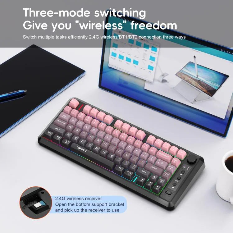 Teclado Fino com Luz RGB e Três Modos Sem Fios HXSJ L400 81 Teclas