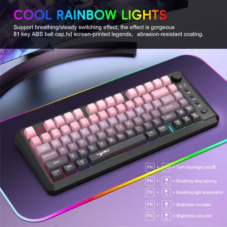 Teclado Fino com Luz RGB e Três Modos Sem Fios HXSJ L400 81 Teclas