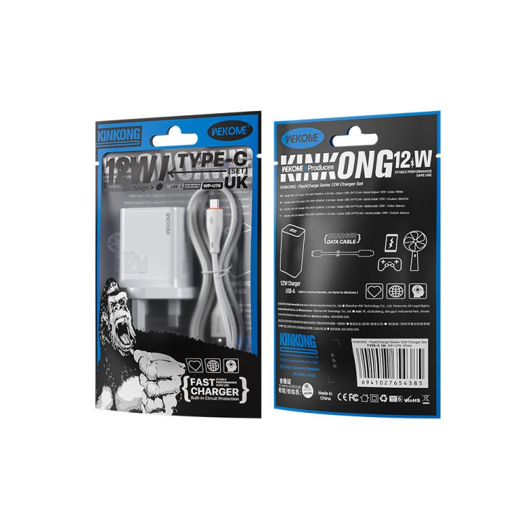 Conjunto de Carregador USB WK WP-U76 Kinkong 12W, Ficha UK, Ficha EUA, Ficha UE