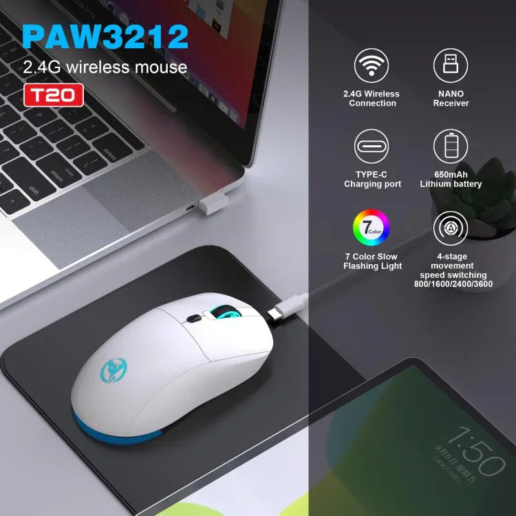 Rato Sem Fios Recarregável 2.4GHz HXSJ T20