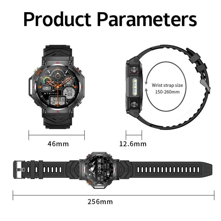 KC91 Ecrã IPS de 1,39 polegadas Relógio Inteligente GPS Outdoor 3ATM com Lanterna
