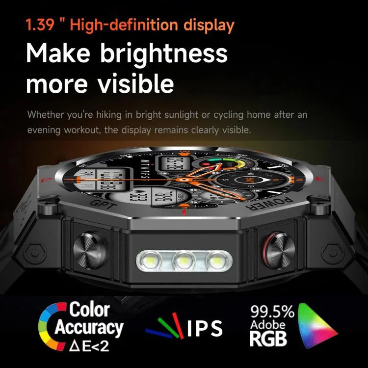 KC91 Ecrã IPS de 1,39 polegadas Relógio Inteligente GPS Outdoor 3ATM com Lanterna