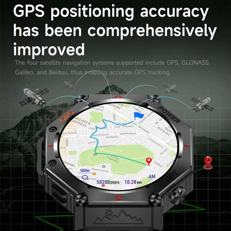KC91 Ecrã IPS de 1,39 polegadas Relógio Inteligente GPS Outdoor 3ATM com Lanterna