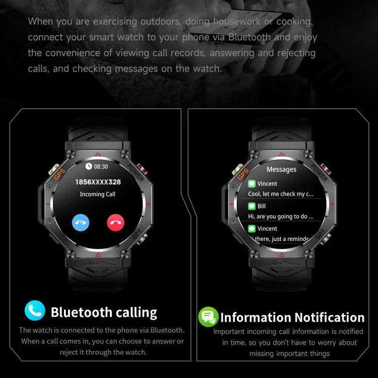 KC91 Ecrã IPS de 1,39 polegadas Relógio Inteligente GPS Outdoor 3ATM com Lanterna