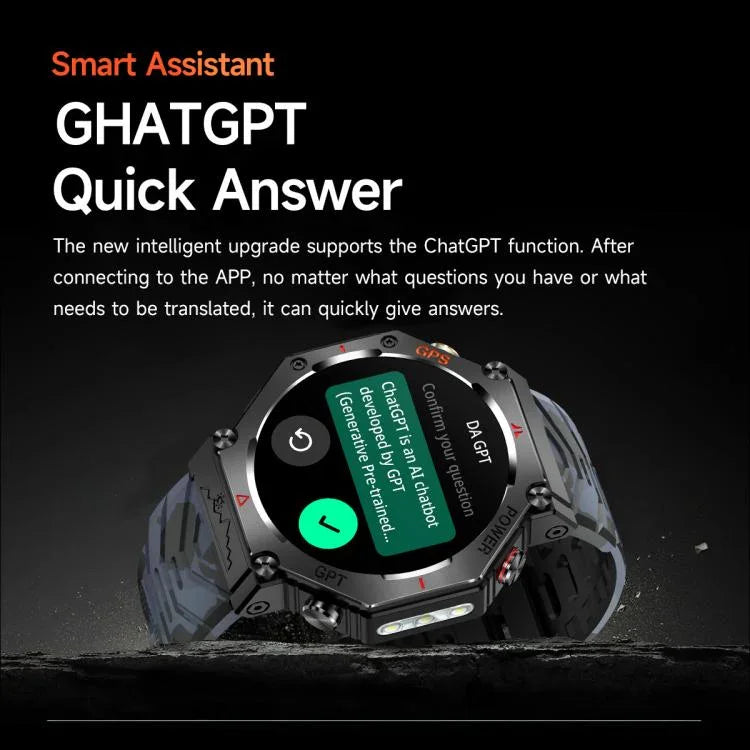 KC91 Ecrã IPS de 1,39 polegadas Relógio Inteligente GPS Outdoor 3ATM com Lanterna