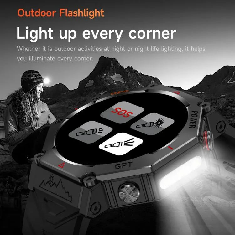 KC91 Ecrã IPS de 1,39 polegadas Relógio Inteligente GPS Outdoor 3ATM com Lanterna
