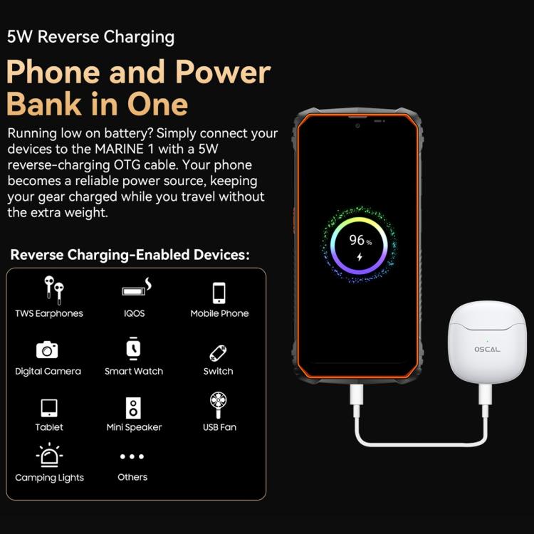 Blackview Oscal Marine 1, 6,56 polegadas, Android 15, Unisoc UMS9230E T615 Octa Core, rede: 4G, OTG, NFC, 4GB+128GB
