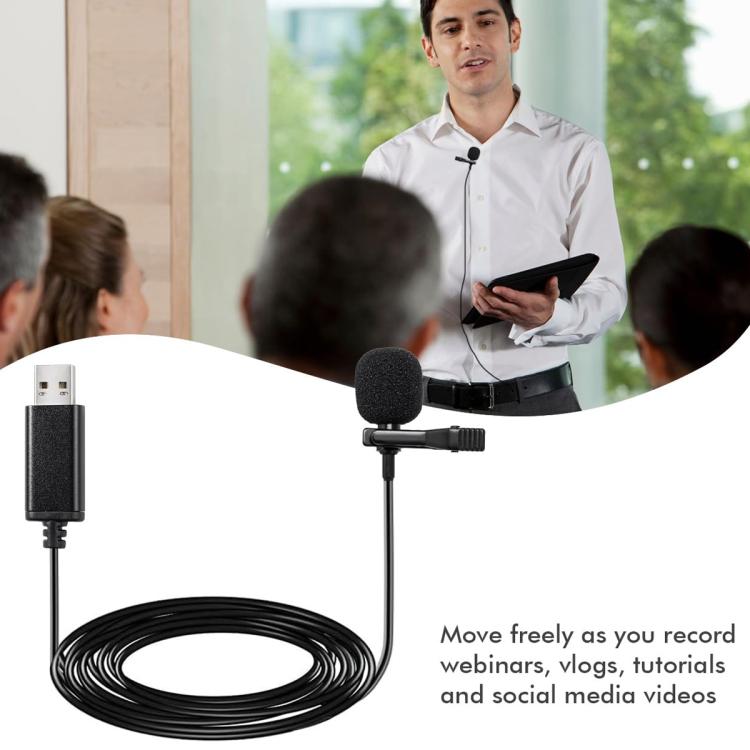 Microfone de Lapela com Interface USB para Gravação de Conferências ao Vivo em Portátil, Interface USB