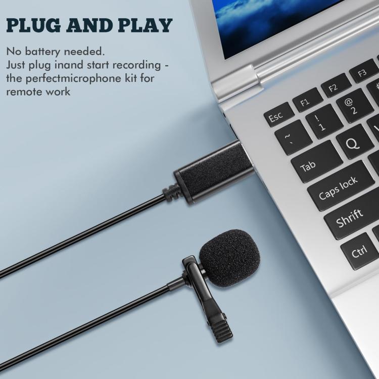 Microfone de Lapela com Interface USB para Gravação de Conferências ao Vivo em Portátil, Interface USB