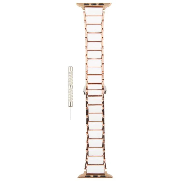 Pulseira de Relógio em Aço Cerâmico com Três Contas 18mm, Para Apple Watch 46mm / 49mm / 45mm / 44mm, Para Apple Watch 42mm / 41mm / 40mm / 38mm