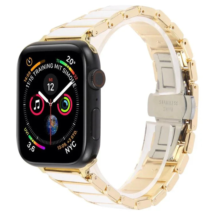Pulseira de Relógio em Aço Cerâmico com Três Contas 18mm, Para Apple Watch 46mm / 49mm / 45mm / 44mm, Para Apple Watch 42mm / 41mm / 40mm / 38mm