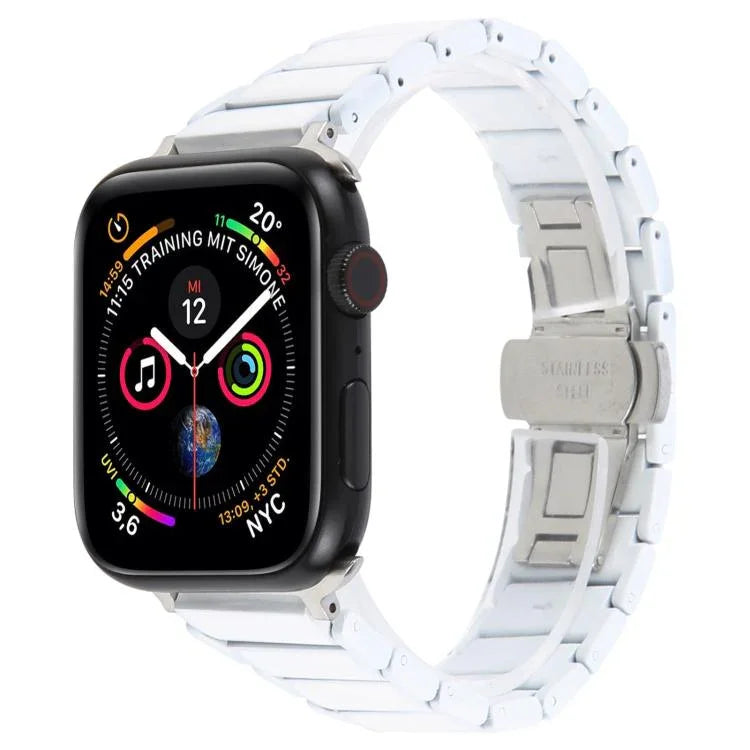 Pulseira de Relógio em Aço Cerâmico com Três Contas 18mm, Para Apple Watch 46mm / 49mm / 45mm / 44mm, Para Apple Watch 42mm / 41mm / 40mm / 38mm