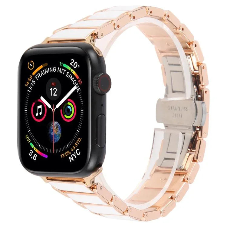 Pulseira de Relógio em Aço Cerâmico com Três Contas 18mm, Para Apple Watch 46mm / 49mm / 45mm / 44mm, Para Apple Watch 42mm / 41mm / 40mm / 38mm