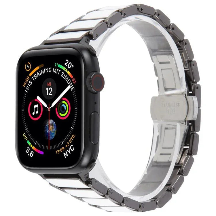 Pulseira de Relógio em Aço Cerâmico com Três Contas 18mm, Para Apple Watch 46mm / 49mm / 45mm / 44mm, Para Apple Watch 42mm / 41mm / 40mm / 38mm