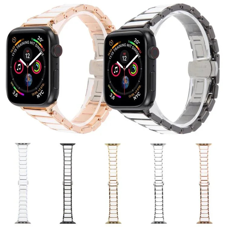 Pulseira de Relógio em Aço Cerâmico com Três Contas 18mm, Para Apple Watch 46mm / 49mm / 45mm / 44mm, Para Apple Watch 42mm / 41mm / 40mm / 38mm