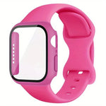 Correia de Relógio em Silicone com Fivela Borboleta e Capa Integrada em PC com Filme, Para Apple Watch Series 44mm, Para Apple Watch Series 40mm, Para Apple Watch Series 10 / 11 46mm, Para Apple Watch Series 10 / 11 42mm, Para Apple Watch Series 45mm