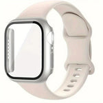Correia de Relógio em Silicone com Fivela Borboleta e Capa Integrada em PC com Filme, Para Apple Watch Series 44mm, Para Apple Watch Series 40mm, Para Apple Watch Series 10 / 11 46mm, Para Apple Watch Series 10 / 11 42mm, Para Apple Watch Series 45mm