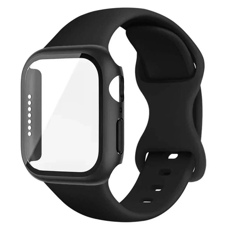 Correia de Relógio em Silicone com Fivela Borboleta e Capa Integrada em PC com Filme, Para Apple Watch Series 44mm, Para Apple Watch Series 40mm, Para Apple Watch Series 10 / 11 46mm, Para Apple Watch Series 10 / 11 42mm, Para Apple Watch Series 45mm